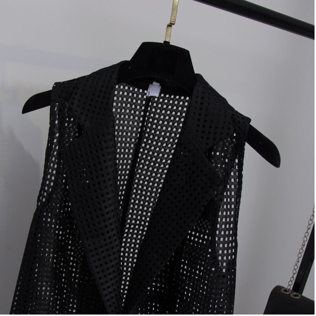 Long Hollow Loose Sleeveless Blazer