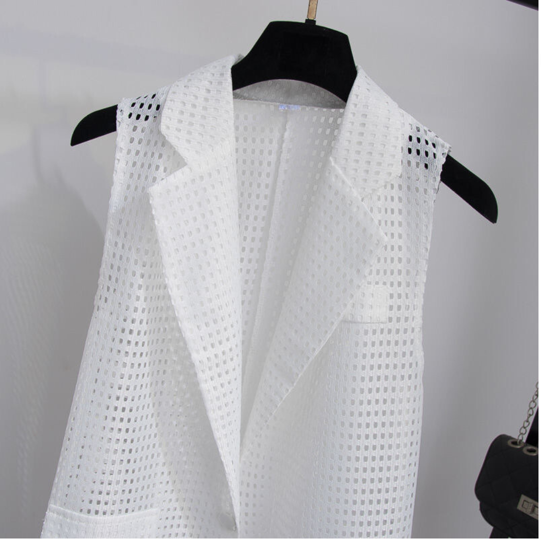 Long Hollow Loose Sleeveless Blazer