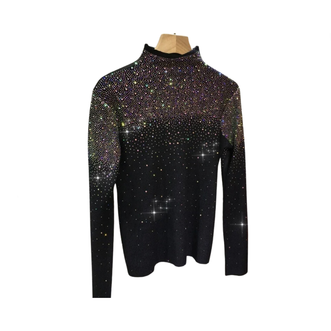 Rhinestone Turtleneck Thickened Knit Top