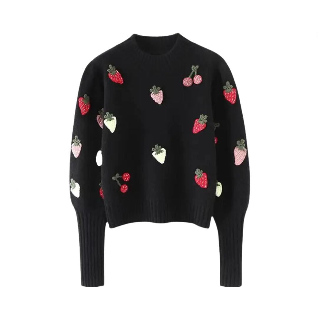 Strawberry Crochet Long Sleeve Knit Sweater