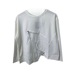 Round Neck Long Sleeved Irregular Hem Patchwork Top