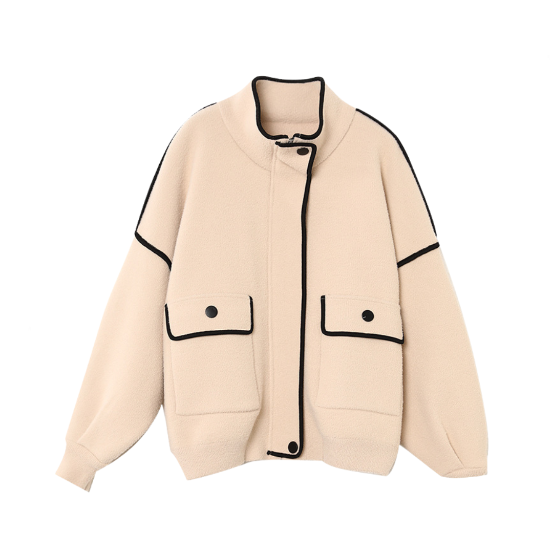 Woolen Long Sleeved Large Spliced Jacket