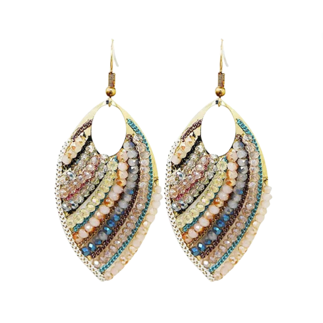 Beaded Bohemian Style Leaf Earrings