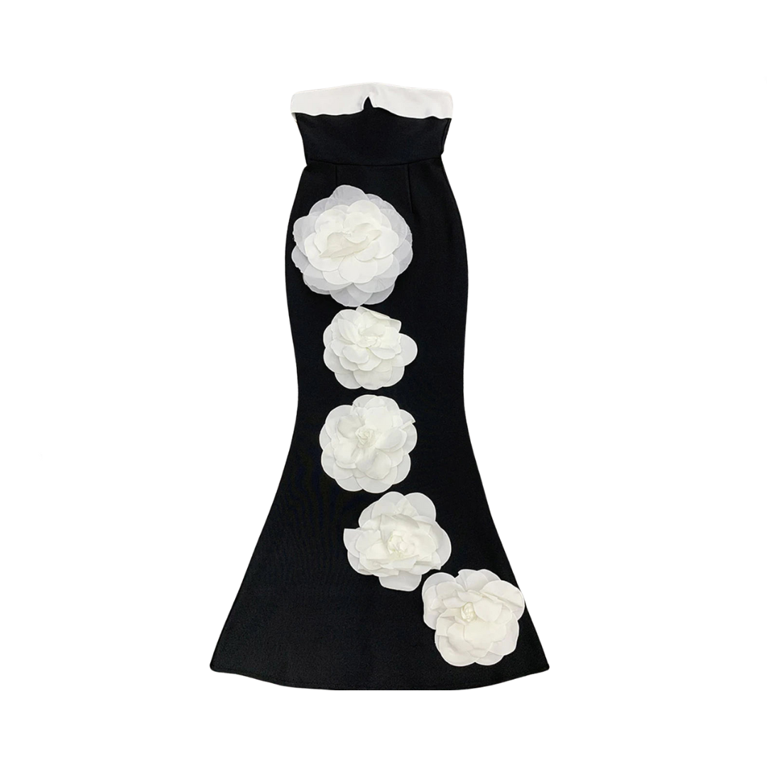 Strapless 3D Flower Patchwork Maxi Dress