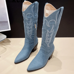 Soft PU Leather Casual Cowgirl Boots