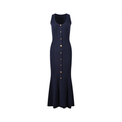 Slim Fit Round Neck Single Breasted Sleeveless Knitted Dress