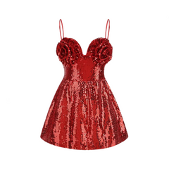 Sleeveless 3D Flower Sequin A-Line Corset Mini Dress