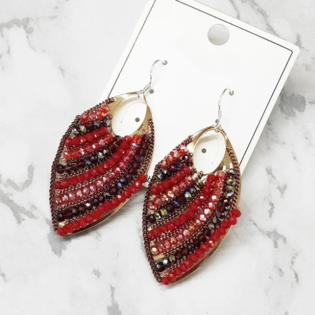 Beaded Bohemian Style Leaf Earrings