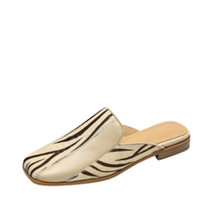 Square Head Thick Heel Leather Mules