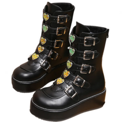 Buckles Goth Platform Motorcycle Boots