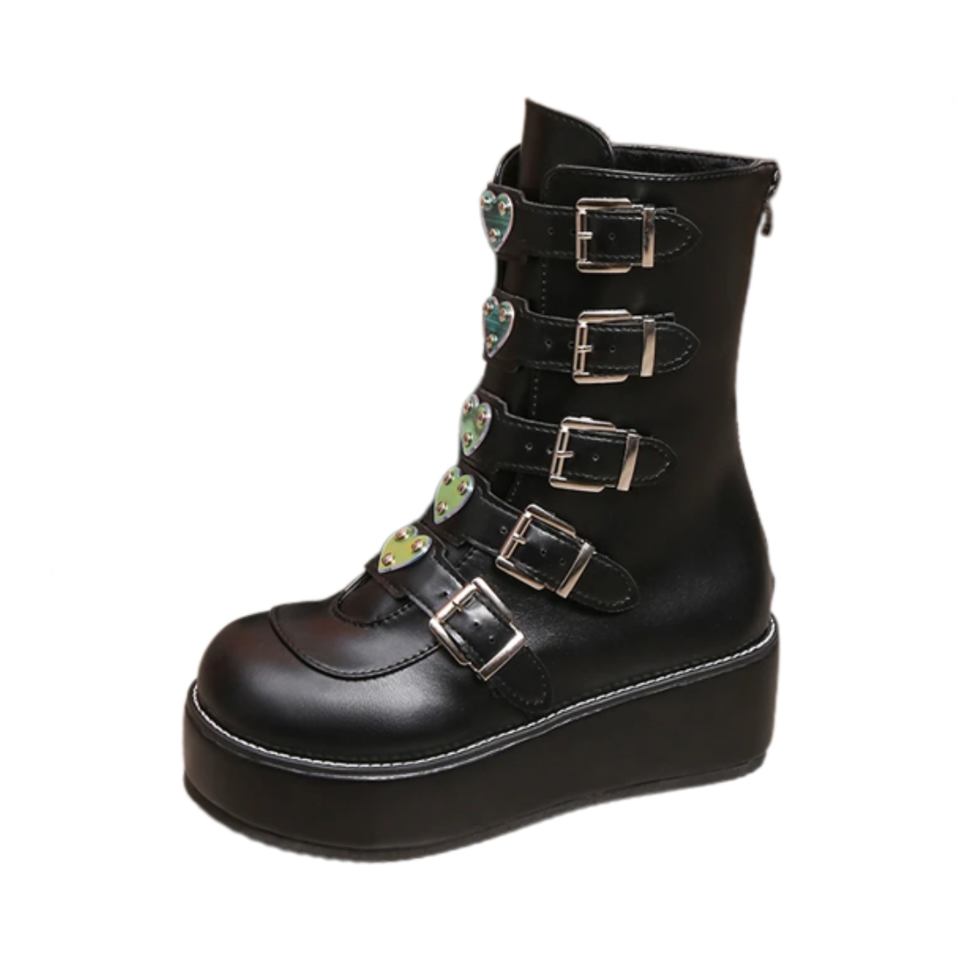 Buckles Goth Platform Motorcycle Boots