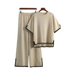 Round Neck Short Sleeve Loose Top + High Waist Pants