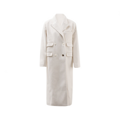 Multi Pocket Woolen Double Breasted Long Coat