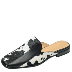 Square Head Thick Heel Leather Mules