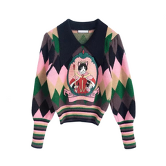 Queen Cat Embroidery Sweater