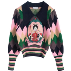 Queen Cat Embroidery Sweater