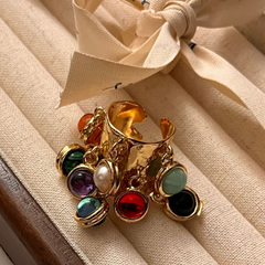 Retro Gemstone Multi Pendant Open Ring