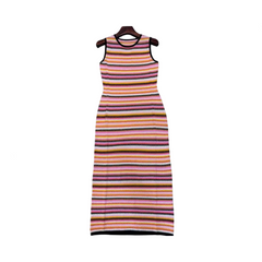 Stripe Sleeveless Slim Fit Knitted Dress