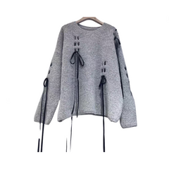 Pre Order:  Bow Tie Round Neck Loose Knitted Sweater