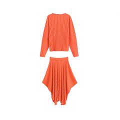 Asymmetric Pleated Top + Pleated Skirt Set