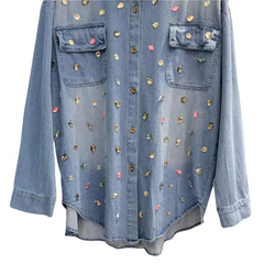 Diamond Nail Bead Long Sleeve Denim Shirt