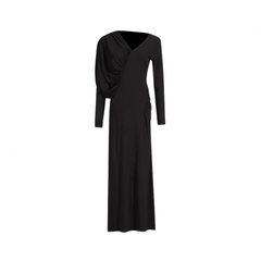 Asymmetric Slim Fit V-Neck Pleated Maxi Dress