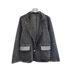 Diamond Studded Washed Black Denim Jacket