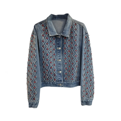 Plaid Rivet Diamond Denim Jacket