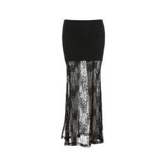 Floral Slim Fit Bag Hip High Waist Mesh Skirt