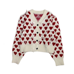 Retro V-Neck Love Jacquard Bow Soft Cardigan