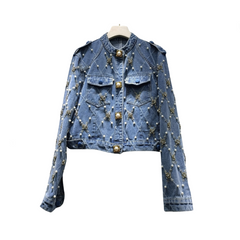 Diamond Grid Nail Bead Inlaid Jacket