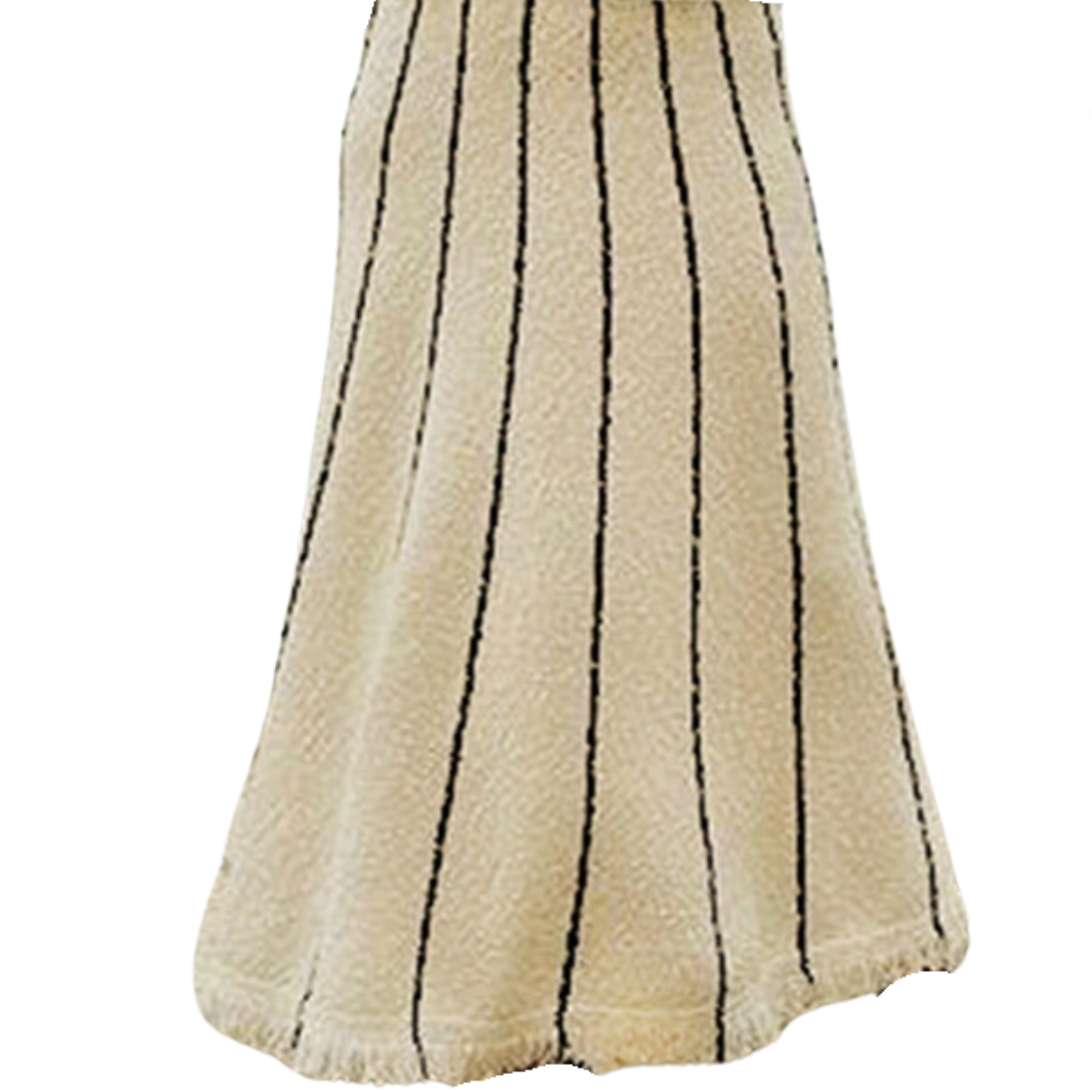 Retro Striped Fringe Knitted Maxi Skirt