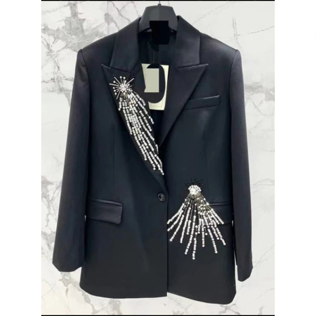 Diamond Patchwork Single Button Long Sleeved Blazer
