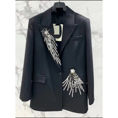 Diamond Patchwork Single Button Long Sleeved Blazer