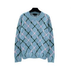 Diamond Grid Jacquard Round Neck Knitted Sweater