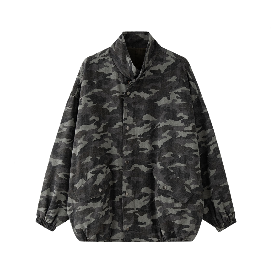 Casual Zip Up Loose Camouflage Jacket