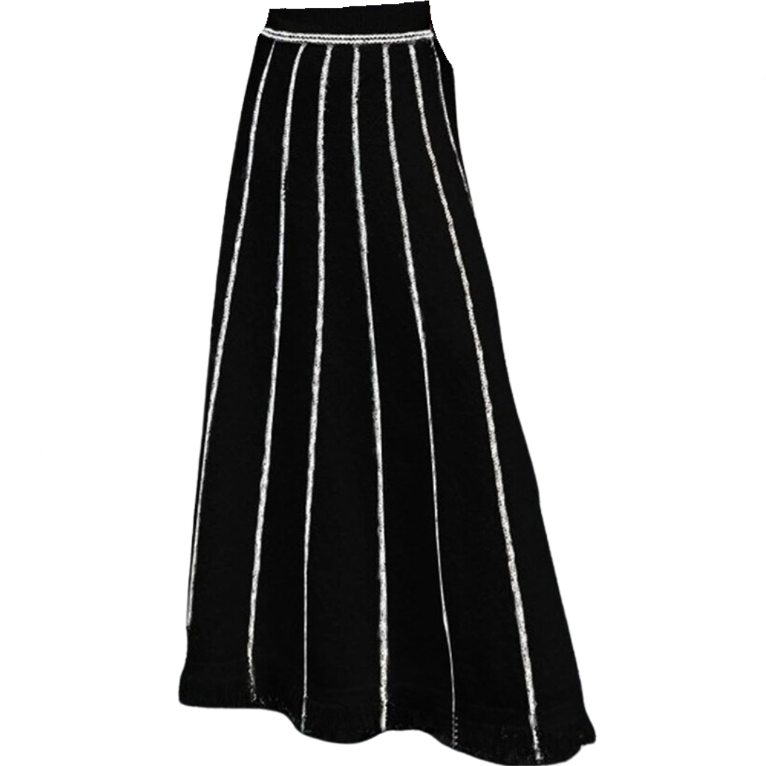 Retro Striped Fringe Knitted Maxi Skirt