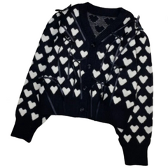 Retro V-Neck Love Jacquard Bow Soft Cardigan
