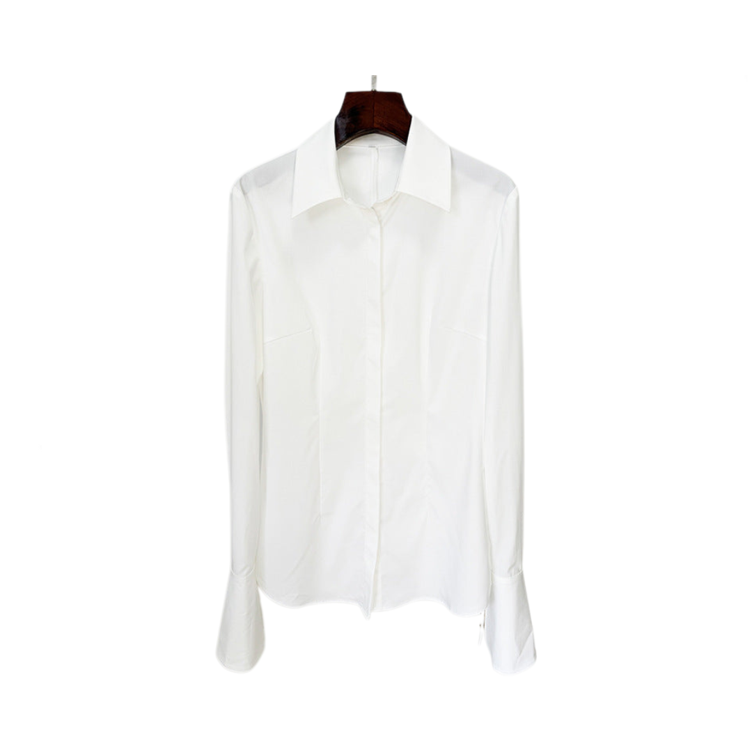 Solid Slim Fit Long Trumpet Sleeve Shirt