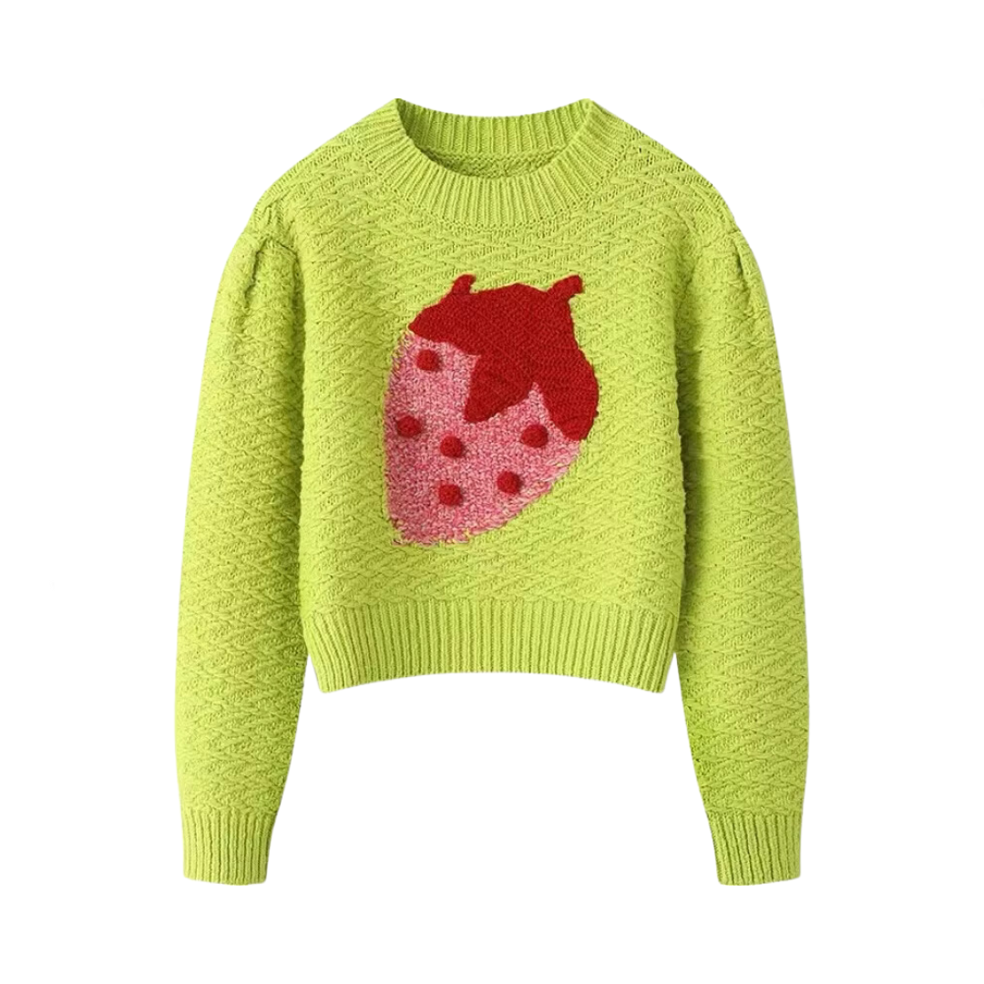 Strawberry Jacquard Loose Knitted Sweater