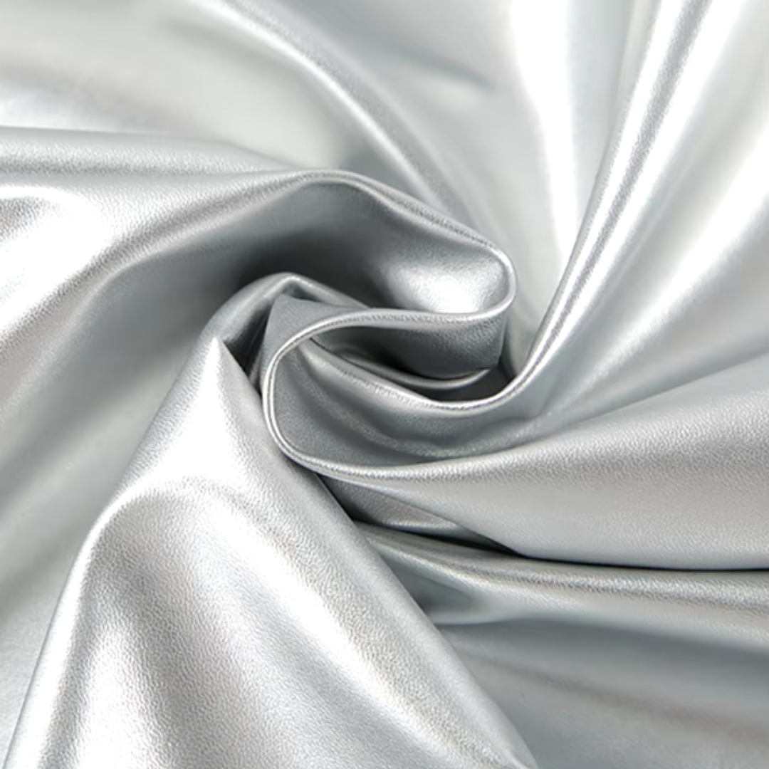 Shiny Silver PU Leather High Waist Front Slit Skirt