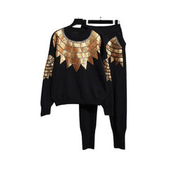 Diamond Drill Long Sleeved Embroidered Sweater + Pants Set