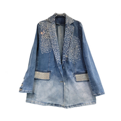 Gradient Blue Diamond Embellished Irregular Denim Blazer