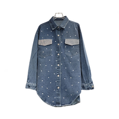 Diamond Pocket Long Sleeve Loose Denim Shirt