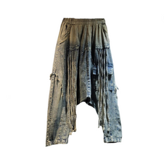 Loose High Elastic Waist Wide Leg Denim Pants