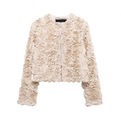 Round Neck Long Sleeved 3D Flower Jacket