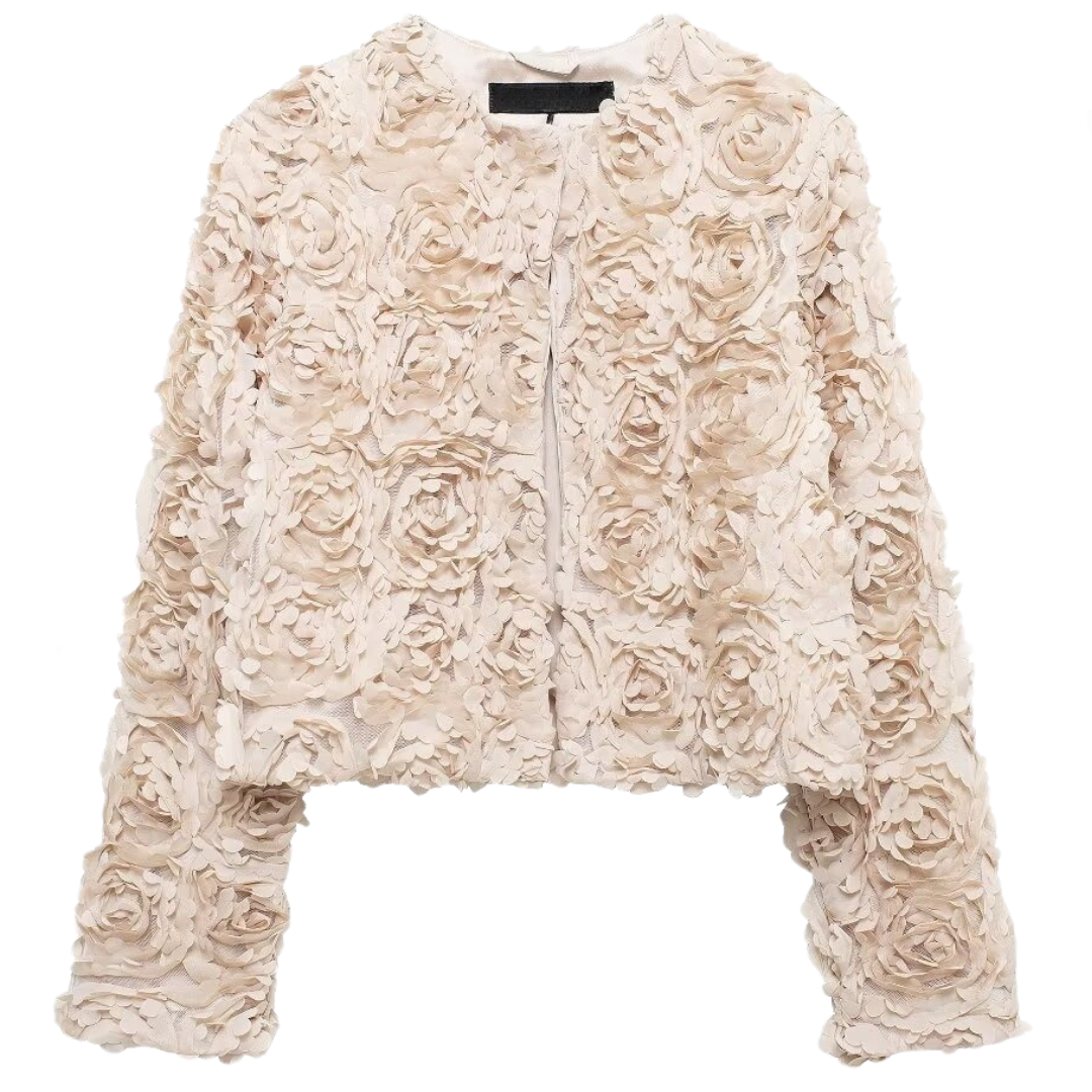 Round Neck Long Sleeved 3D Flower Jacket