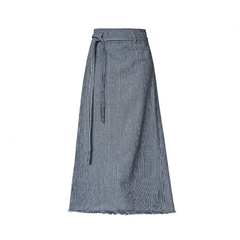 High Waisted Lace Up Striped Maxi Skirt