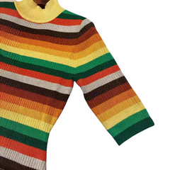 Rainbow Striped Waist Cinching Patchwork Pullover Dress