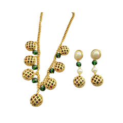 Classic Glass Bird Cage Necklace + Pearl Earrings Set